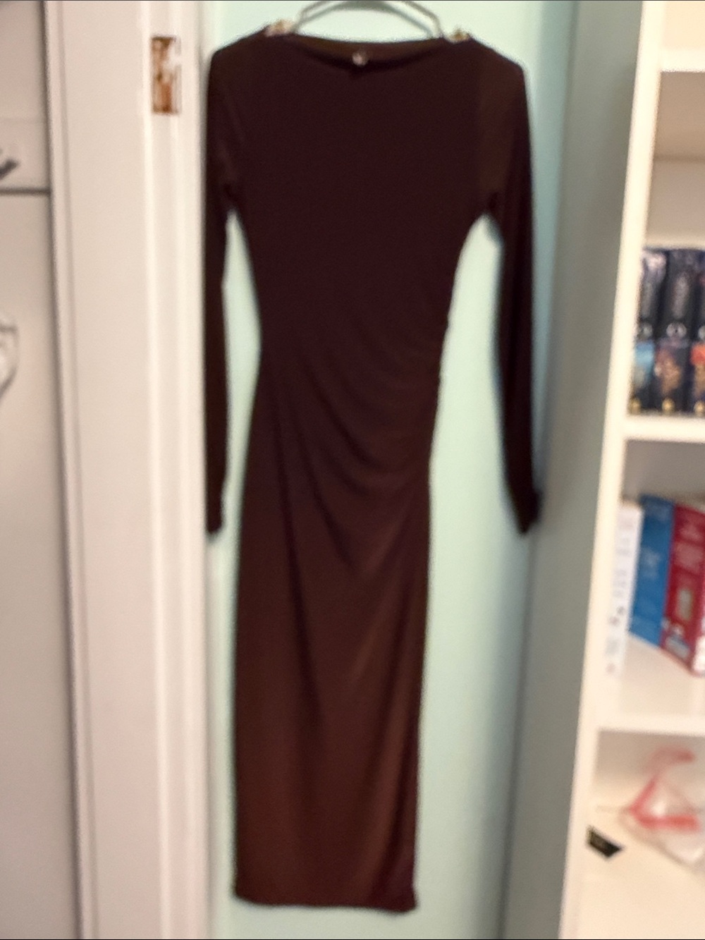 Windsor Brown Long Sleeve Ruched Maxi Dress